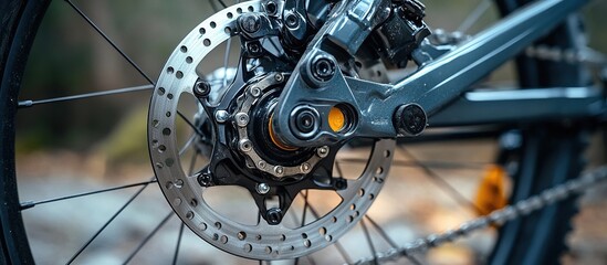 Obraz premium Close-up of a Mountain Bike's Rear Disc Brake