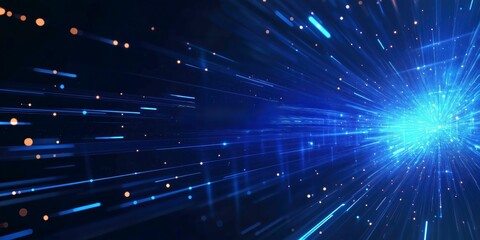 Naklejka premium Abstract blue technology background with glowing light and speed streaks