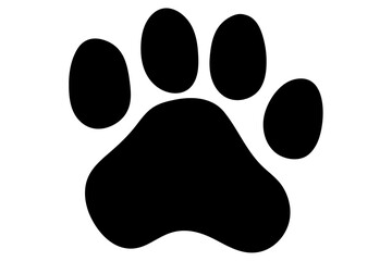Simple black vector cat paw print silhouette on a white background, minimalist animal footprint design for various uses