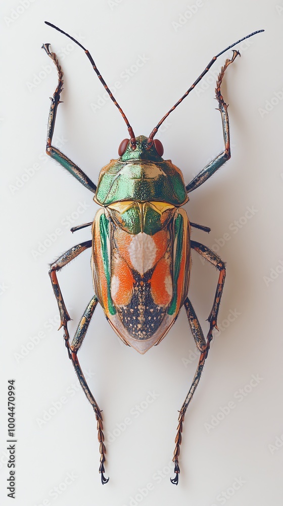 Wall mural Vibrant Green and Orange Beetle Macro Photography