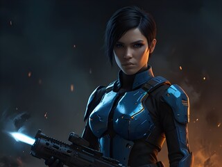 cyber woman with a sword