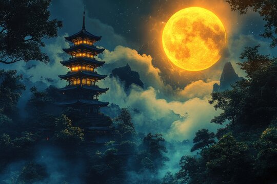 Full Moon Over Pagoda