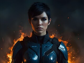 cyber woman with a sword