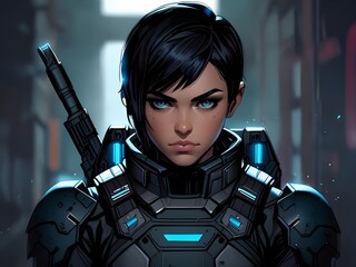 cyber woman with a sword