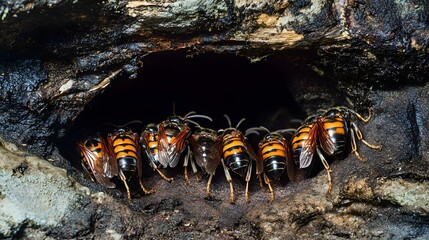 Fototapeta premium 43. An underground nest of hornets with their larvae and queen