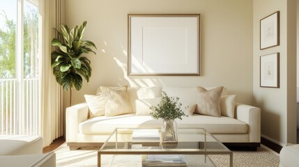 Modern Living Room with Cream Colored Walls and Decor