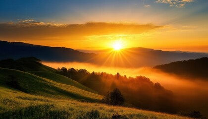 Golden Sunrise over Misty Mountains