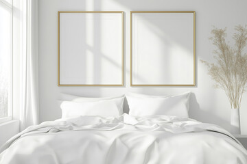 Modern style bedroom interior with mock up frames for wall decoration