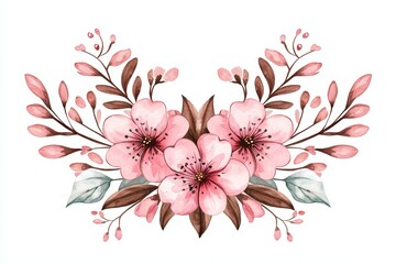 Beautiful pink cherry blossom arrangement on a white background.