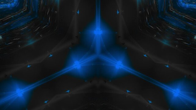 futuristisches symmetrisches Netzwerk aus hellen blauen Lichtern, Datentransfer, Technologie, Informationsfluss, Wissenschaft, digital, Muster
