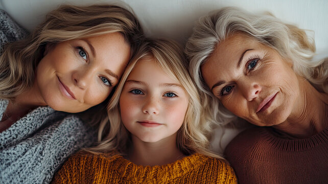 Drei Generationen auf einem Bild, Grossmutter, Tochter und Enkelin.