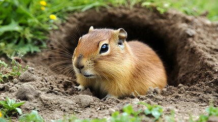 57. A gopher digging a fresh tunnel in a garden