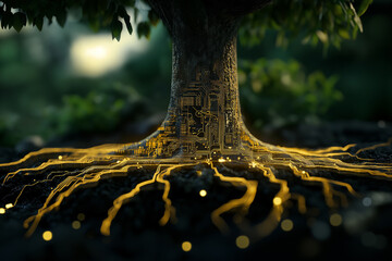 Future trees combine with technology to survive.
