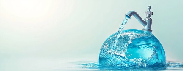 Globe of Ocean Waves Flowing from Faucet for World Water Day, AI generated illustration