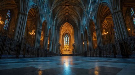 Majestic interior of a cathedral at twilight