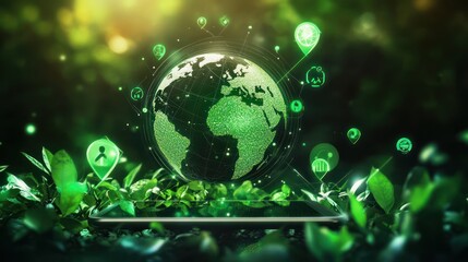 Obraz premium Digital World, Green Future: Sustainability and Technology