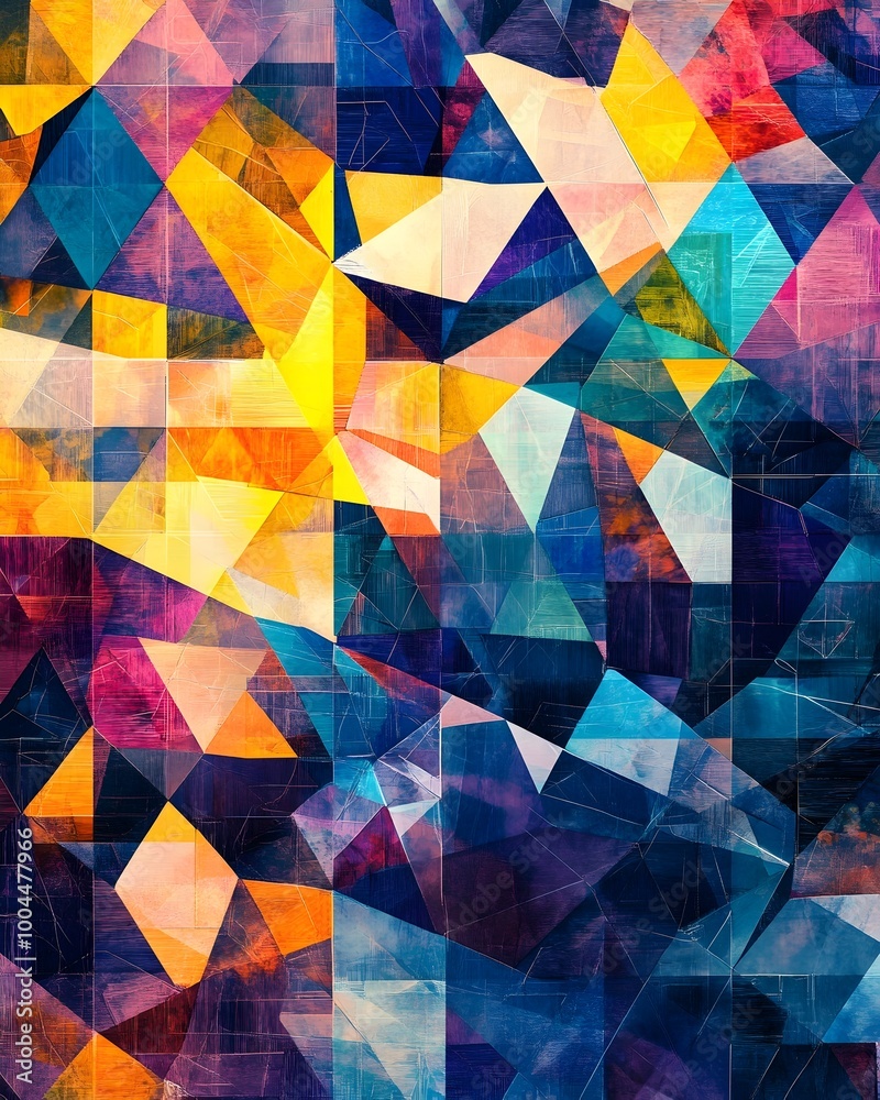 Poster vibrant abstract backdrop featuring overlapping geometric patterns and shapes that creates a captiva