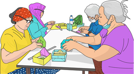 Elderly group doing handicrafts