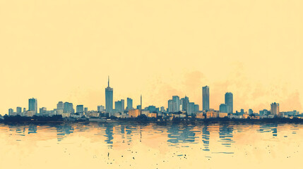 Fototapeta premium Lagos, Nigeria, color pen pencil hand-drawn effect drawing illustration for travel poster, card, wallpaper, backdrop or banner. Modern, clear, artistic and simple