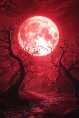 Fototapeta premium Person in Forest with Full Moon