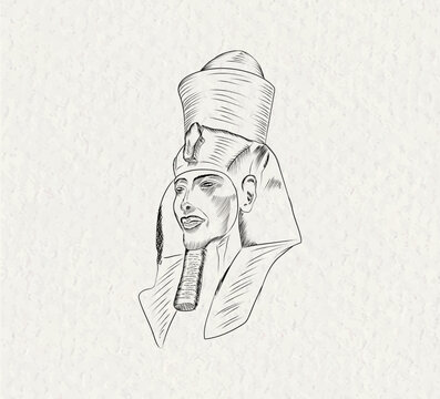 Akhenaten also spelled Echnaton, was an ancient Egyptian pharaoh. Beautiful sketch illustration by hand-drawn