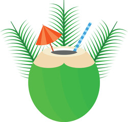 Coconut Drink and Palm Leaves Isolated