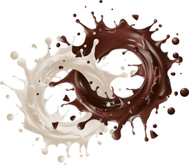 milk mixed with chocolate milk splash on white background. Vector illustration. Ready to use for your design, presentation, promo, ad. Mesh gradient wes used