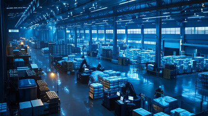 Modern industrial warehouse interior with machinery