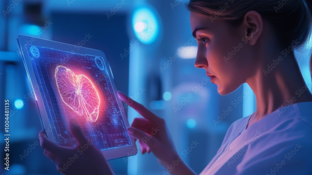 Aufkleber a healthcare professional intently studies heart data displayed on a digital tablet