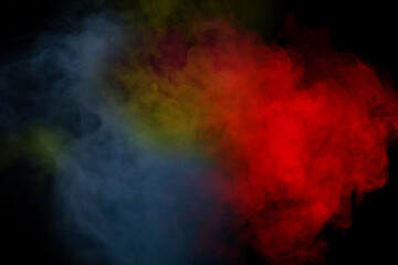 Blue and yellow steam on a black background.