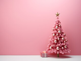 Pink Christmas Tree Minimalist Studio Shot
