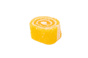 Jelly sweet candy roll isolated on a white background. Marmalade candy.