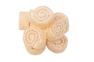 Coconut candy roll isolated on a white background.