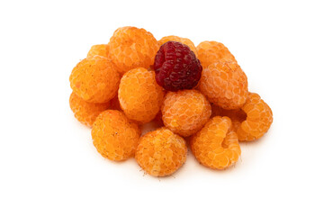 Tasty fresh raspberry isolated on a white background. Top view.