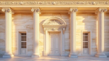Obraz premium The building has a classical look with white pillars and a large archway