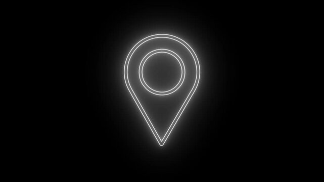 Neon shine location icon animation on background.