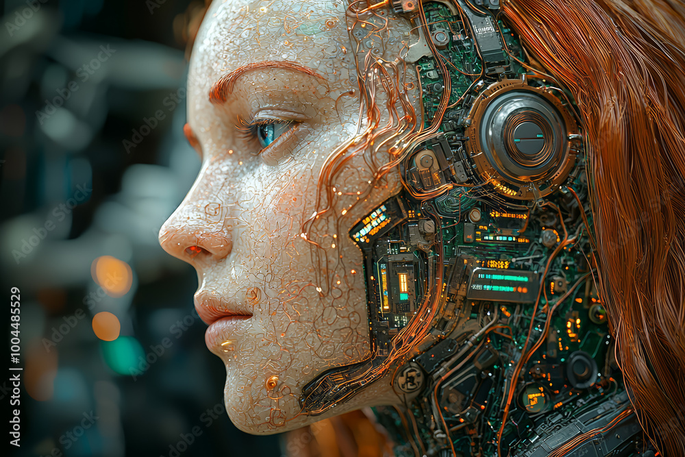 Aufkleber A neural network extending from a human head, connecting to a vast web of computer systems. Concept of machine learning and intelligence.