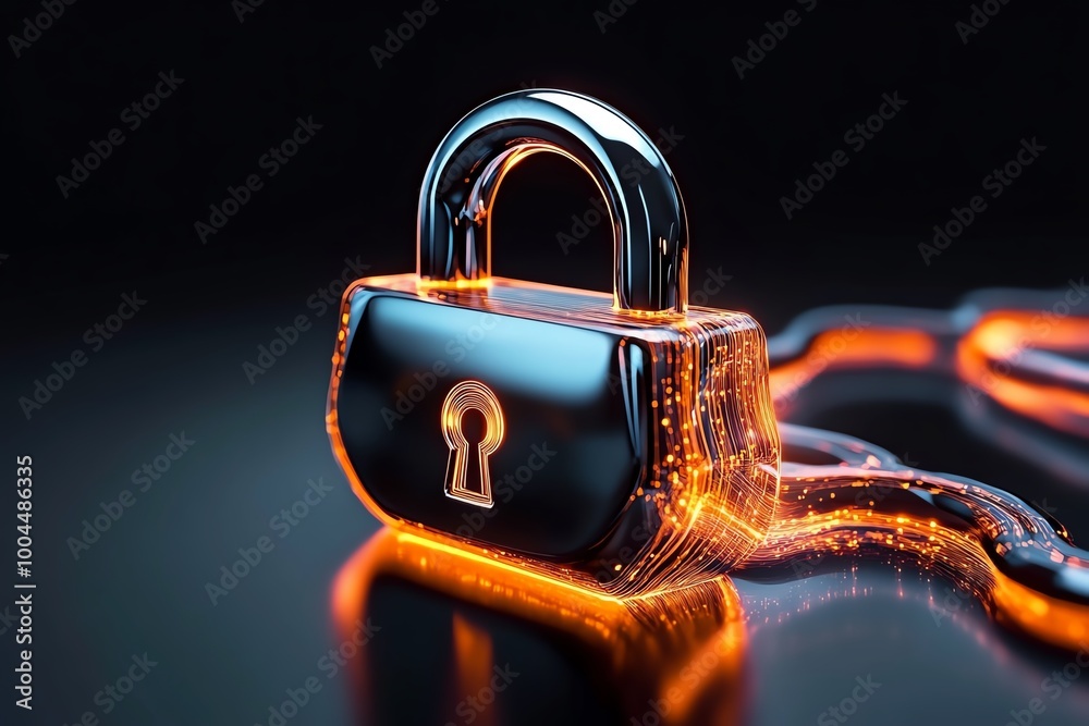 Poster Abstract padlock and data stream design, representing secure, anonymous communication through minimalistic shapes