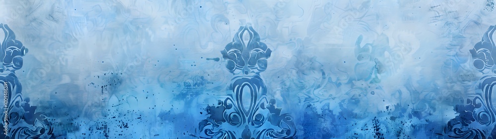 Sticker Blue Watercolor Damask Pattern Texture