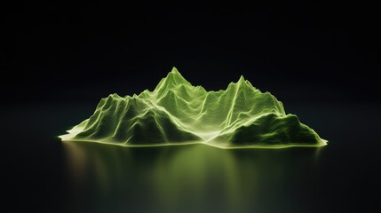 A captivating display combines glowing green laser outlines of mountain peaks with a sound wave model, generating an energetic visual experience perfect for digital art creations