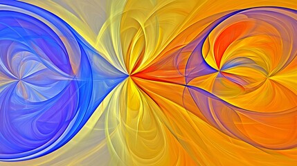 Abstract art with blue, yellow, and orange.