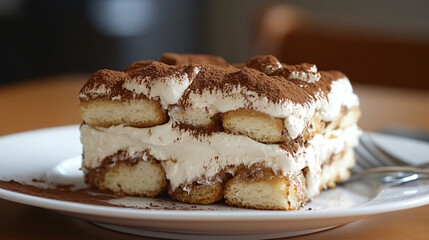 A rich tiramisu layered with coffee-soaked ladyfingers and mascarpone cream.