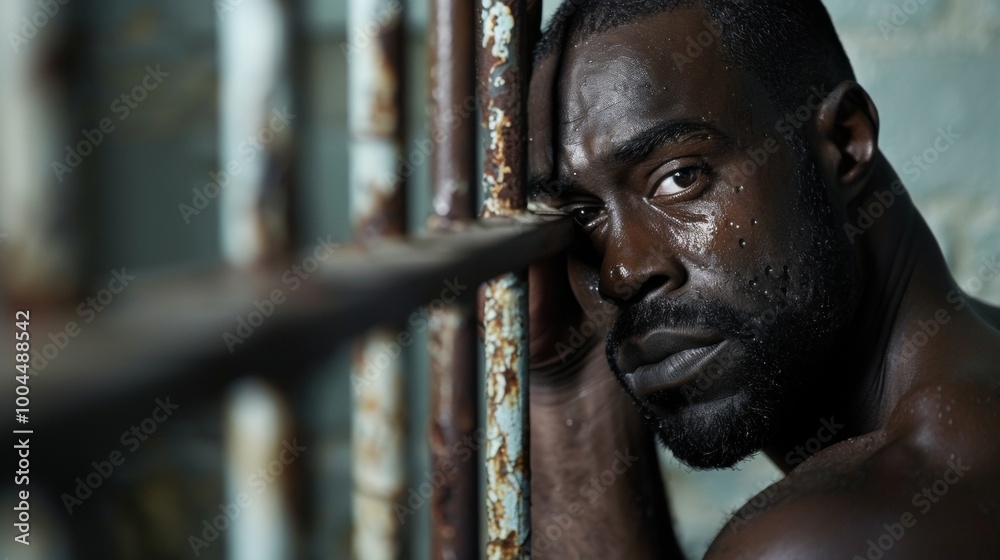 Canvas Prints black man behind prison bars