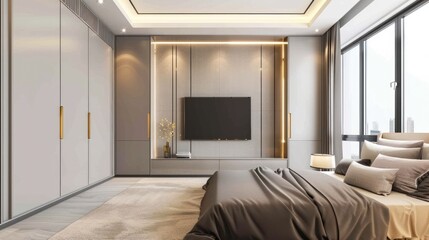 Fototapeta premium Modern Minimalist Bedroom Interior Design