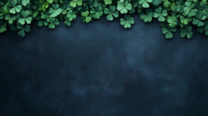 Arrangement of clovers on a black background
