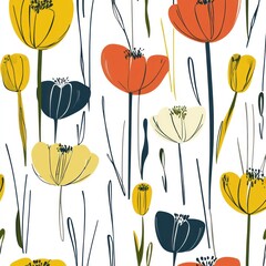 Fototapeta premium seamless floral pattern, modern and minimalist seamless pattern with stylized spring flowersseamless floral pattern, modern and minimalist seamless pattern with stylized spring flowers