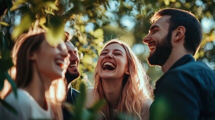 Fototapeta premium Joyful Friends Laughing in Nature
