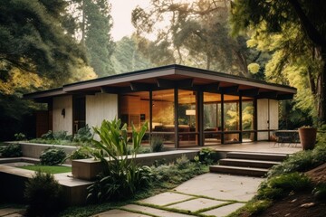 Naklejka premium Midcentury modern house architecture building outdoors.
