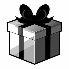 Christmas Silver Gift Box Black silhouette