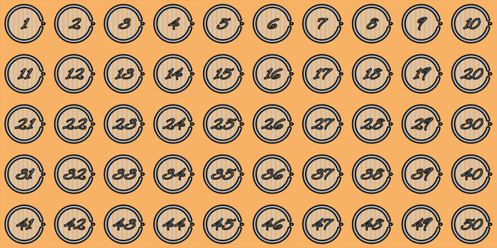 Numbers, 1 to 50 black gray white dotted circle premium logo icon